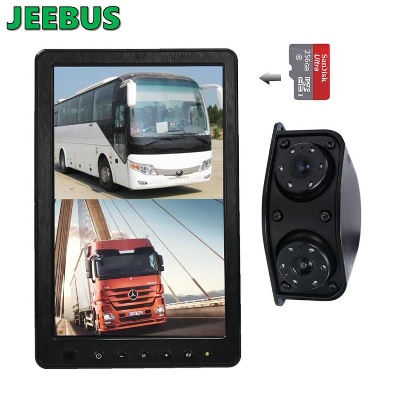 Jármű teherautó busz autóbusz kamera 10,1 hüvelykes visszapillantó tükör DVR monitor rendszer elülső hátsó videó kijelző felvétele