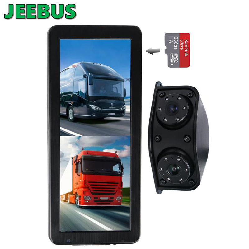 HD vízálló éjszakai látás elülső visszapillantó kamera AHD kettős videó műszerfal tükör DVR monitor rendszer buszhoz