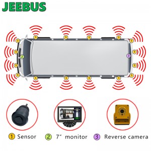 Bus Bus Bus Bus Parking Radar Sentor Monitor System HD 1080P Fordított kamera a 16 szenzorokkal detektálás Vak Helyi Vízió Digitális Figyelmeztetés Monitor